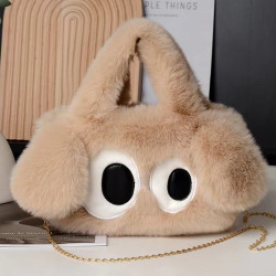 Сумка плюшевая мини Собачка глаза 2 ручки цепь