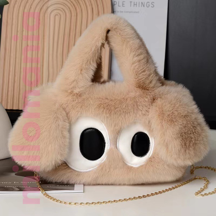 Сумка плюшевая мини Собачка глаза 2 ручки цепь