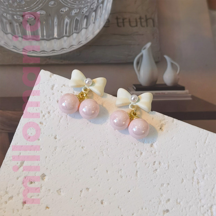 Серьги металл Бантик с бусинами