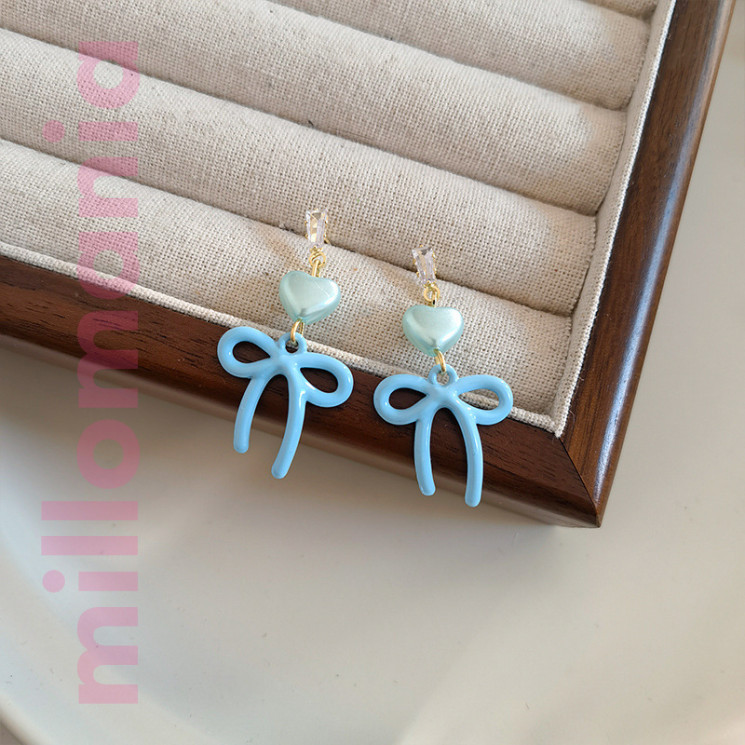 Серьги металл Бантик с сердечком